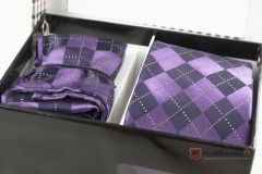 Мужской фиолетовый галстук с нагрудным платком в коробке