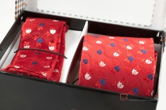 Ярко-красный мужской галстук с нагрудным платком в коробке
