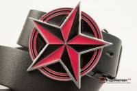 Кожаный ремень с пряжкой "NAUTICAL STAR PINK - BLACK" (Навигационная звезда)