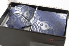 Сине-серебряный мужской галстук с нагрудным платком в коробке