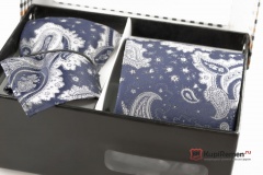 Сине-серебряный мужской галстук с нагрудным платком в коробке