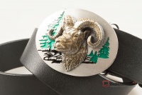 Кожаный ремень с пряжкой "Горный козёл" 3D