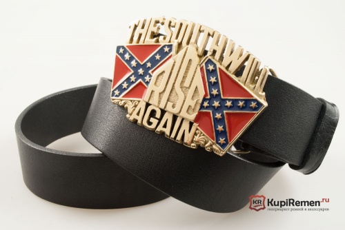 Кожаный ремень с пряжкой "The South will Rise Again" (Восстание Юга) - kupiremen.ru