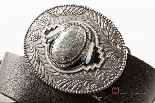 Кожаный ремень с пряжкой "Орнамент с перьями" silver - kupiremen.ru