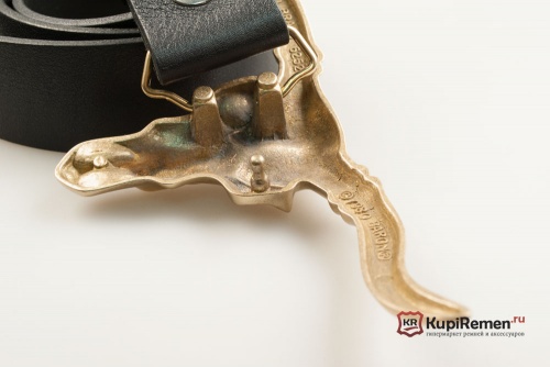 Кожаный ремень с пряжкой "LONG HORN STEER SKULL" (Латунь) - kupiremen.ru