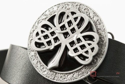 Кожаный ремень с пряжкой "CELTIC CLOVER Black" (Кельтский клевер) 3D - kupiremen.ru
