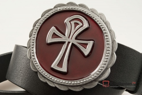 Кожаный ремень с пряжкой "AMON ANKH CROSS RED" - kupiremen.ru