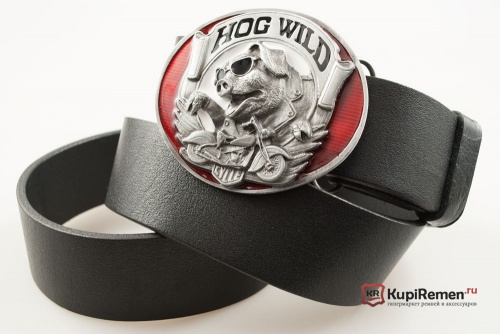 Кожаный ремень с пряжкой "HOG WILD" (Дикий боров) 3D - kupiremen.ru