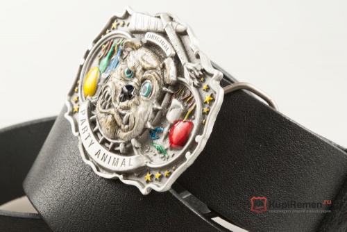 Кожаный ремень с пряжкой "PARTY ANIMAL" (Вечеринка животных) - kupiremen.ru