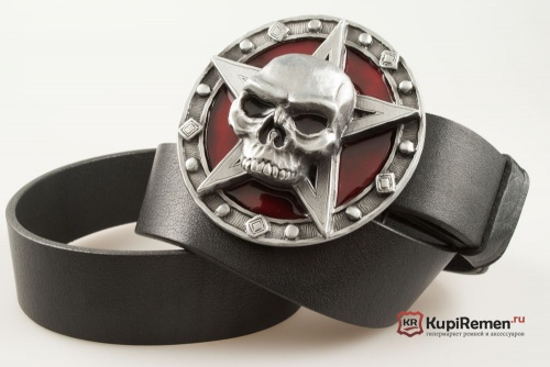 Кожаный ремень с пряжкой "Череп со звездой"  - kupiremen.ru