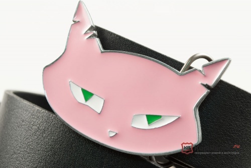 Кожаный ремень с пряжкой "MEAN KITTY PINK" (значит котенок розовый) - kupiremen.ru