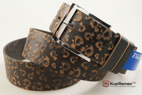 Мужской кожаный ремень New Style с черепами - kupiremen.ru