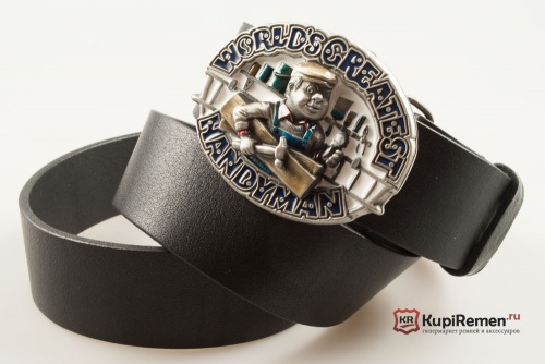 Кожаный ремень с пряжкой "WORLD'S GREATEST HANDYMAN" (Мастер на все руки) - kupiremen.ru