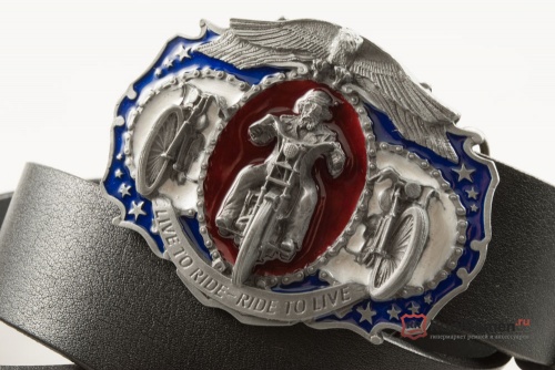 Кожаный ремень с пряжкой "LIVE TO RIDE" (Biker) 3D - kupiremen.ru
