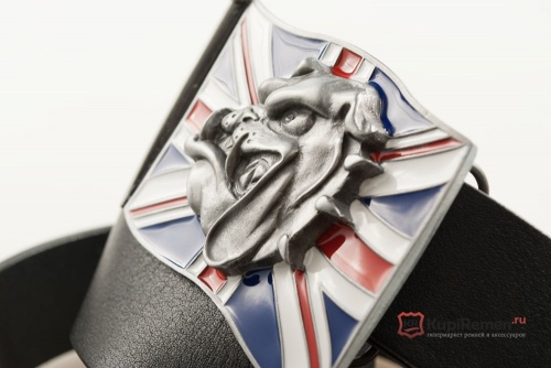 Кожаный ремень с пряжкой "SPIKE HEAD - UNION JACK" (Голова бульдога) 3D - kupiremen.ru