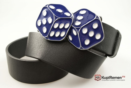 Кожаный ремень с пряжкой "DICE BLUE" (Синие кости) - kupiremen.ru