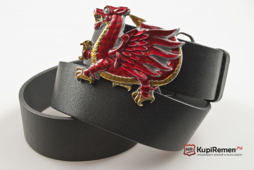 Кожаный ремень с пряжкой "Красный дракон" 3D - kupiremen.ru