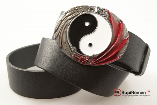 Кожаный ремень с пряжкой "YIN YANG" (Инь Янь) 3D - kupiremen.ru