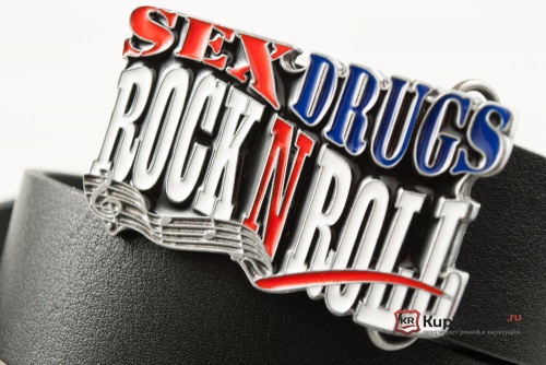 Кожаный ремень с пряжкой "SEX DRUGS ROCK N ROLL" - kupiremen.ru