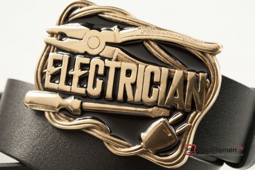 Кожаный ремень с пряжкой "ELECTRICIAN" (электромонтер), латунь - kupiremen.ru