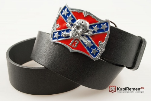 Кожаный байкерский ремень с прягой "Южный Крест с черепом" - kupiremen.ru