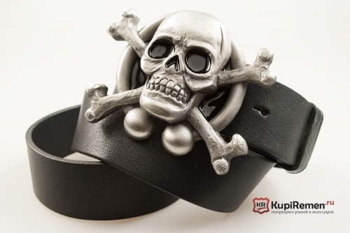 Кожаный ремень с пряжкой "SKULL AND RUNES" (Череп с костями) 3D - kupiremen.ru