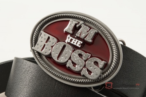 Кожаный ремень с пряжкой "I''M THE BOSS" (Я босс)  - kupiremen.ru