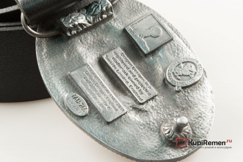 Кожаный ремень с пряжкой "Орнамент" синий - kupiremen.ru