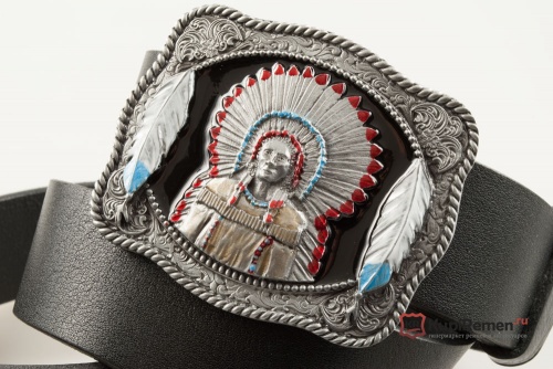 Ремень кожаный с прягой  "INDIAN CHIEF" (Вождь индейцев) - kupiremen.ru