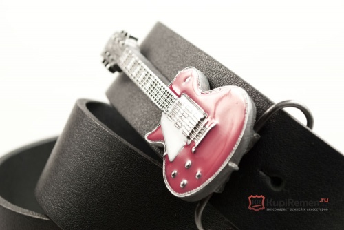 Кожаный ремень с пряжкой "GUITAR - PINK" Электрогитара - фуксия" 3D - kupiremen.ru