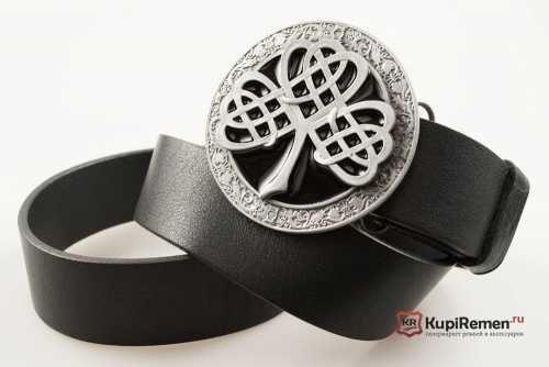 Кожаный ремень с пряжкой "CELTIC CLOVER Black" (Кельтский клевер) 3D - kupiremen.ru