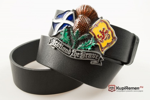 Кожаный ремень с пряжкой "SCOTLAND THE BRAVE" (Храбрый шотландец) 3D - kupiremen.ru