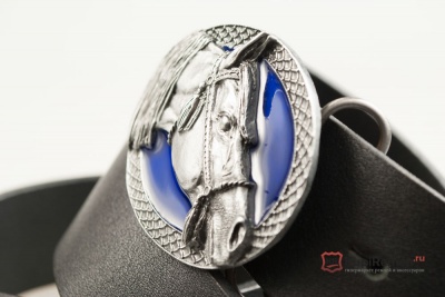 Кожаный ремень с пряжкой "ARABIAN HORSE-BLUE" (Голова арабского скакуна) 3D - kupiremen.ru