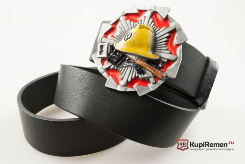 Кожаный ремень с пряжкой "FIREFIGHTER EMBLEM" (эмблема пожарного) - kupiremen.ru