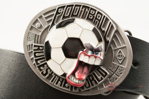 Кожаный ремень с пряжкой "FOOTBALL RULES THE WORLD" (Футбол управляет миром) 3D  - kupiremen.ru