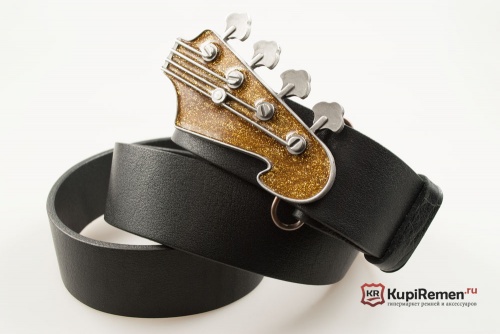 Кожаный ремень с пряжкой "BASE GUITAR HEAD" (Голова бас-гитары) 3D - kupiremen.ru
