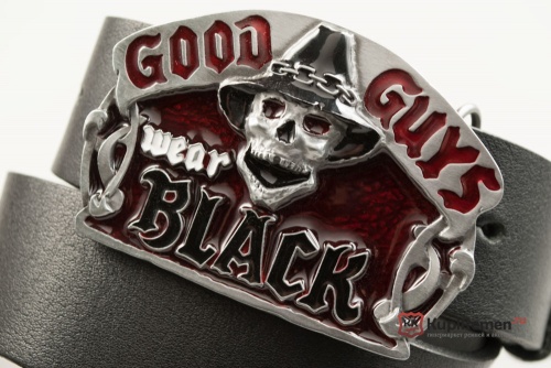 Кожаный ремень с пряжкой "Good guys wear black" (Хорошие парни носят черное) - kupiremen.ru