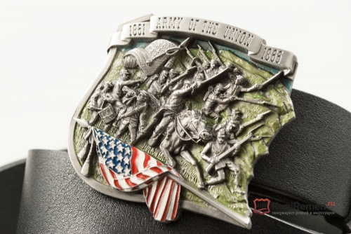 Кожаный ремень с пряжкой "ARMY OF THE UNION" (Армия союзников) 3D - kupiremen.ru