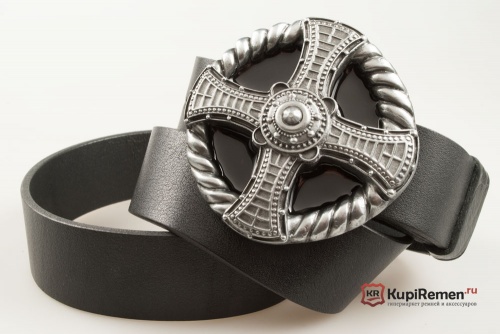 Кожаный ремень с пряжкой "Крест" BLACK - kupiremen.ru