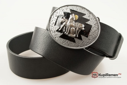 Кожаный ремень с пряжкой "Три волка и луна" - kupiremen.ru