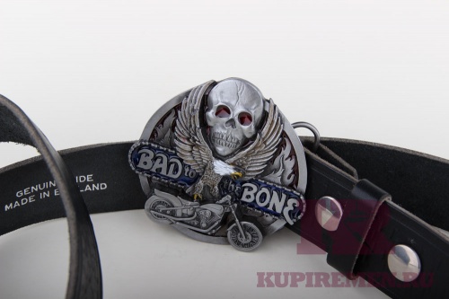 Кожаный байкерский ремень с прягой "Bad to the bone" - kupiremen.ru