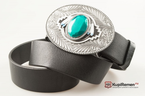 Кожаный ремень с пряжкой "Орнамент с перьями" green - kupiremen.ru