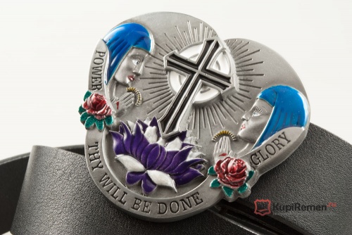 Кожаный ремень с пряжкой "Power why will be done glory" - kupiremen.ru