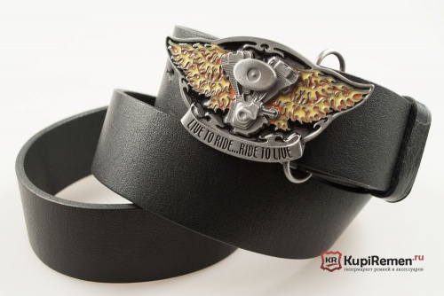 Кожаный ремень с пряжкой "LIVE TO RIDE...RIDE TO LIVE" 3D - kupiremen.ru