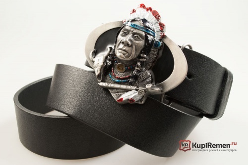 Кожаный ремень с пряжкой "Индеец" 3D - kupiremen.ru
