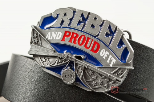 Кожаный ремень с пряжкой "REBEL AND PROUD OF IT" (Бунтую и горжусь) 3D - kupiremen.ru