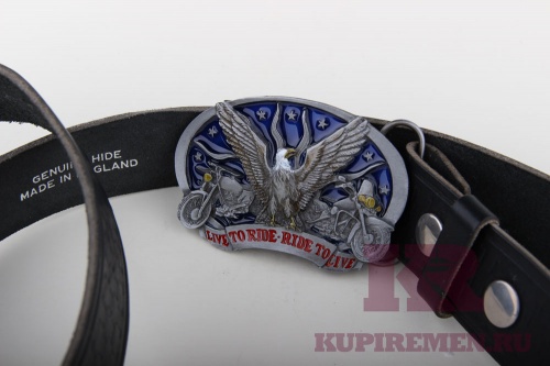 Кожаный ремень с пряжкой "Live to ride" - kupiremen.ru