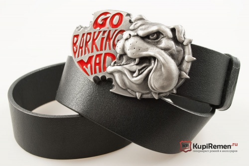 Кожаный ремень с пряжкой "BARKING MAD" (Безумный лай) 3D - kupiremen.ru