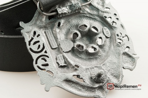 Кожаный ремень с пряжкой "SKULL ON CLOCK FACE" (Череп с циферблатом) 3D - kupiremen.ru
