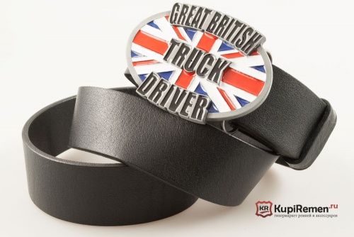 Кожаный ремень с пряжкой "GREAT BRITISH TRUCK DRIVER"  - kupiremen.ru